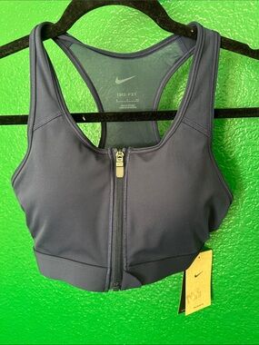 Nike Front-Zip Racerback Sports Bra - Charcoal